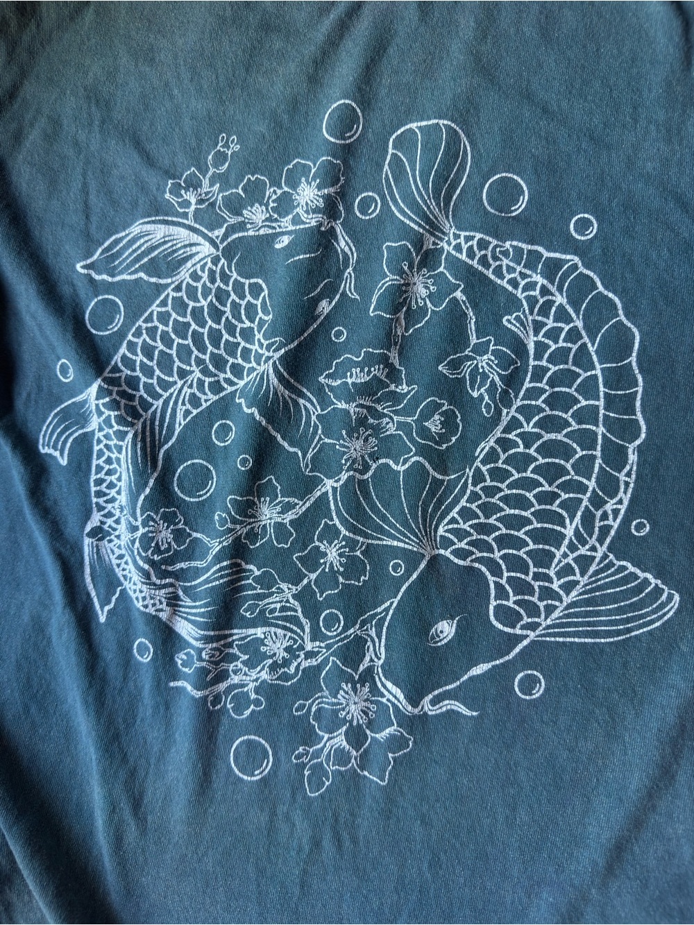 Fifth Sun Koi Fish Yin Yang Graphic Tee – Faded Teal/Blue, Size S - Picture 3 of 3